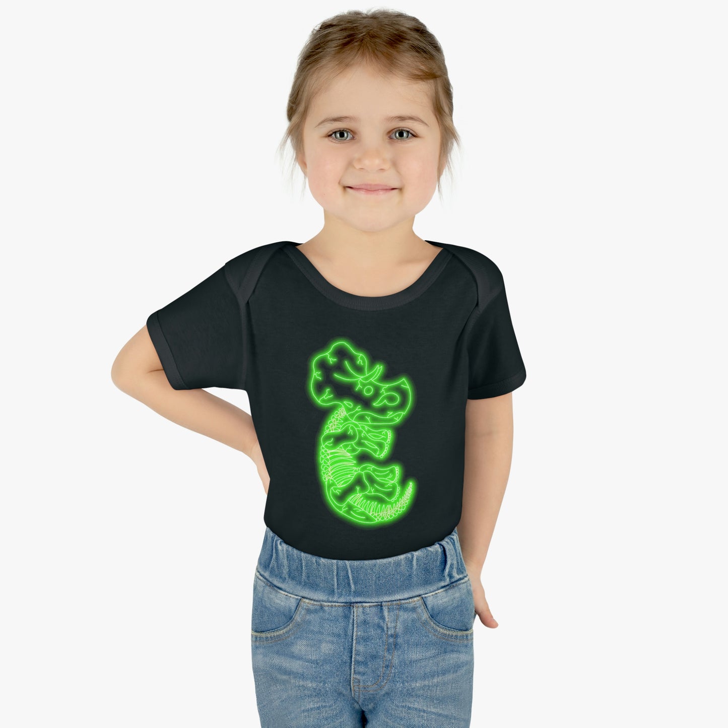 Infant NEON Triceratops Skeleton Body Suit - Green