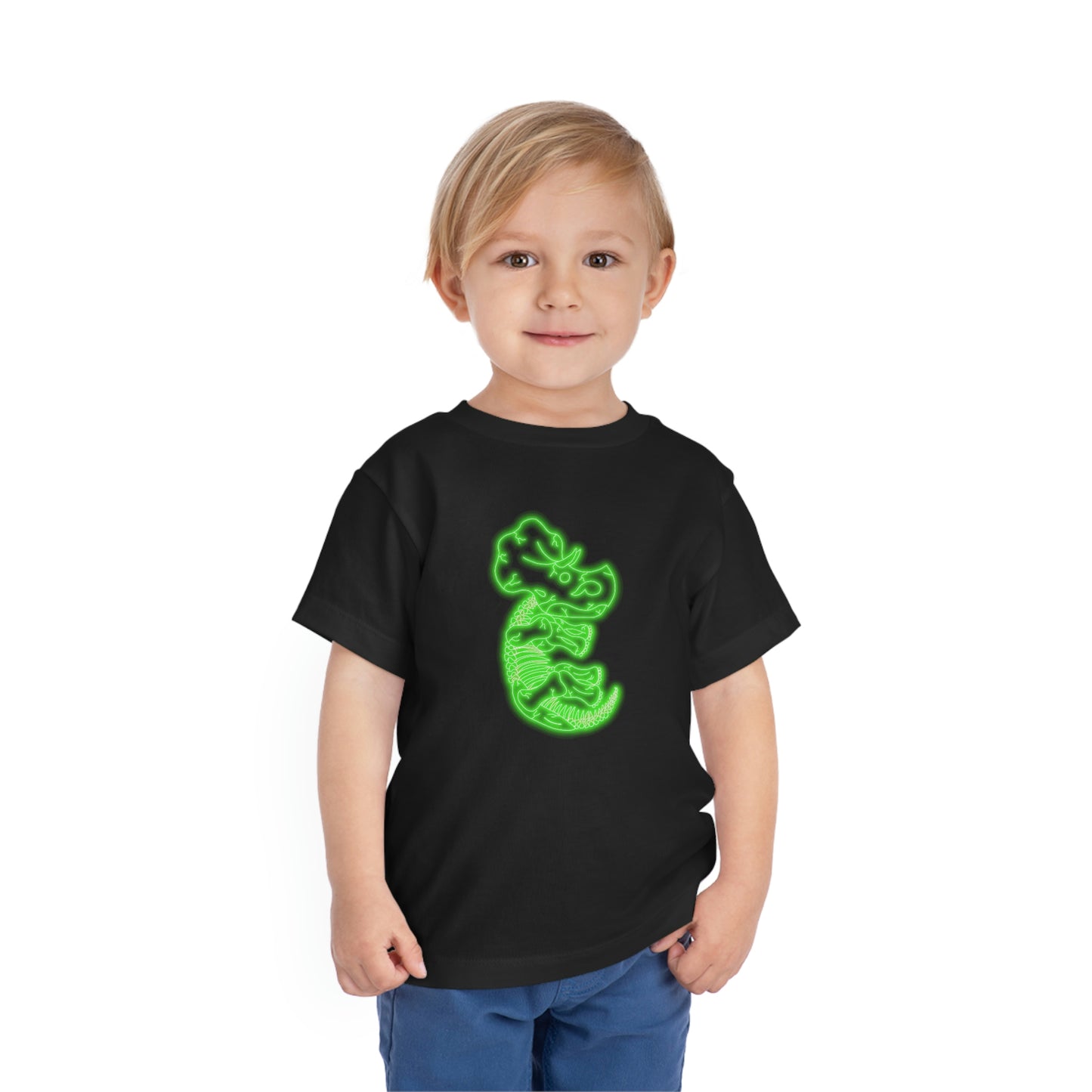 Toddler NEON Triceratops Skeleton Tee - Green