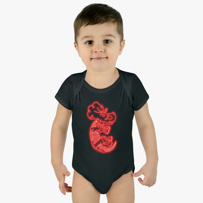 Infant NEON Triceratops Skeleton Body Suit - Red