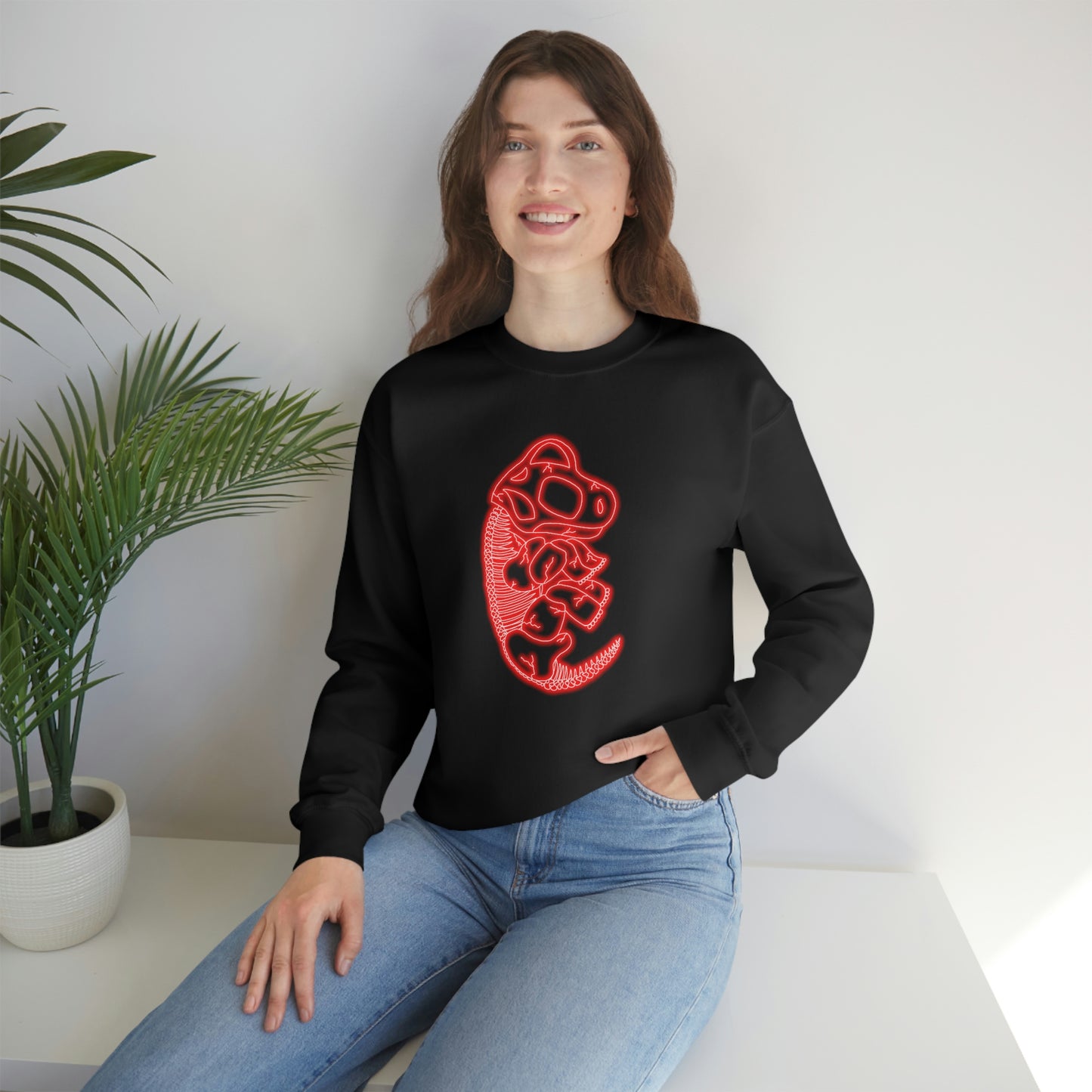 NEON Brachiosaurus Skeleton Sweatshirt - Red