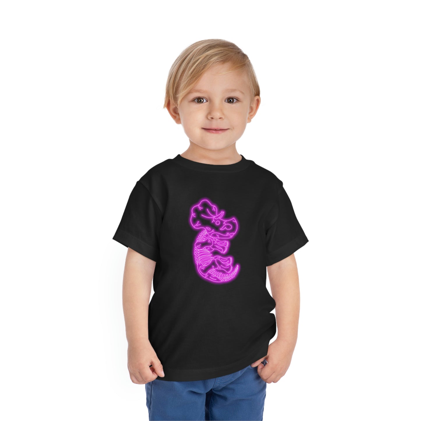 Toddler NEON Triceratops Skeleton Tee - Pink