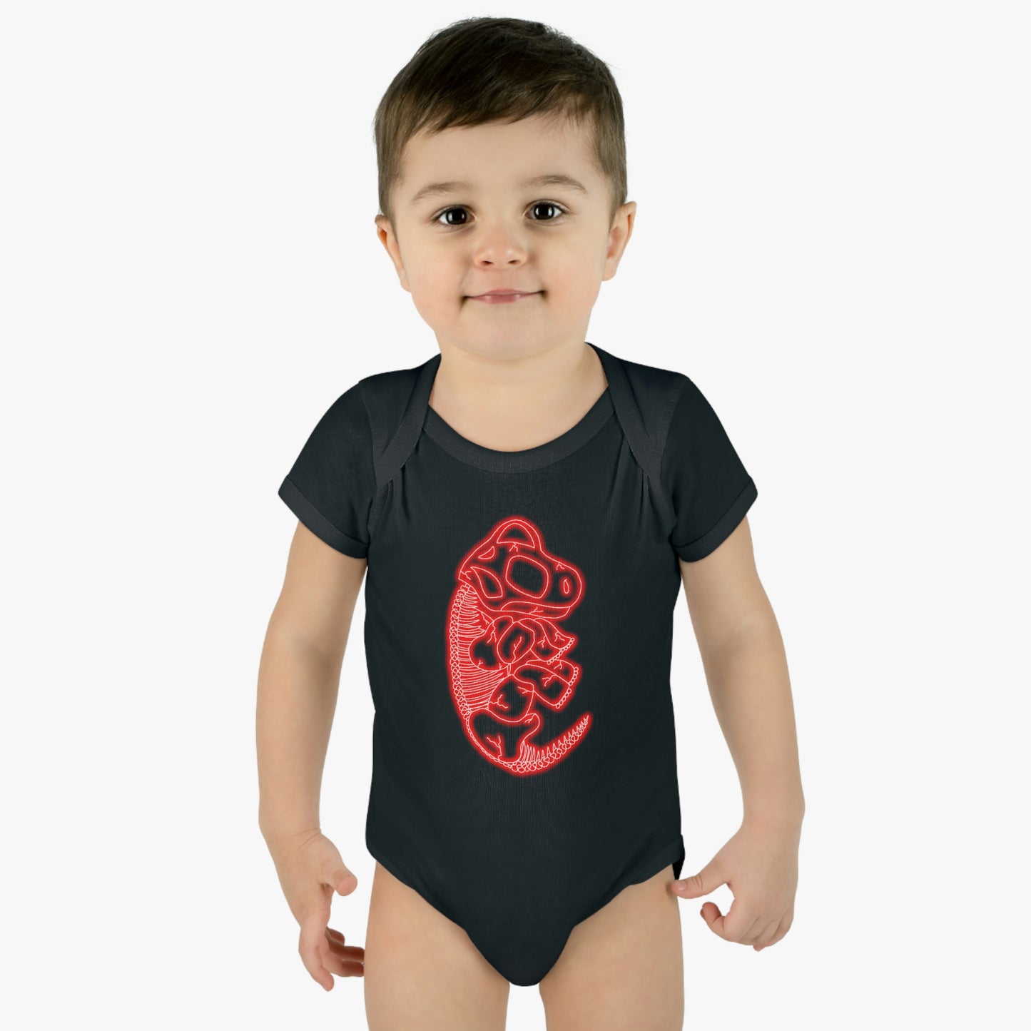 Infant NEON Brachiosaurus Skeleton Body Suit - Red