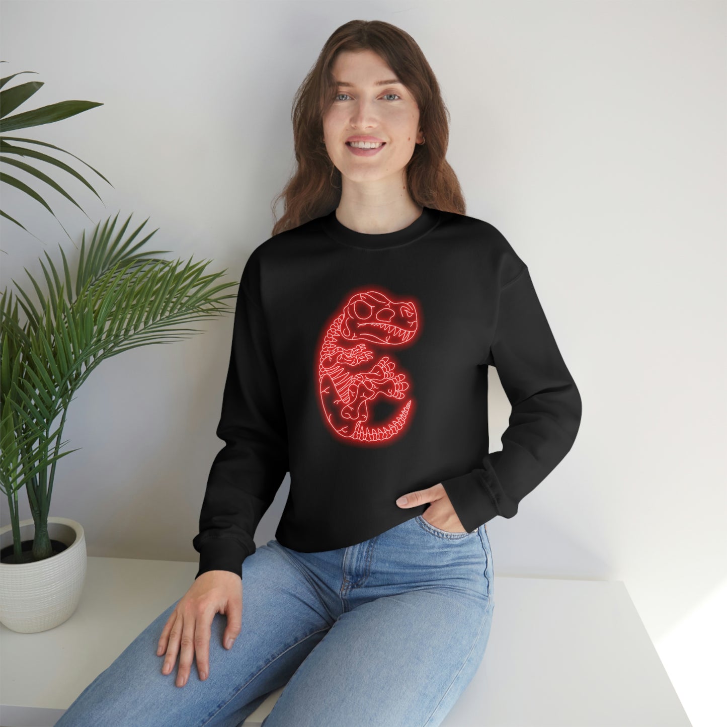 NEON T-Rex Skeleton Sweatshirt - Red