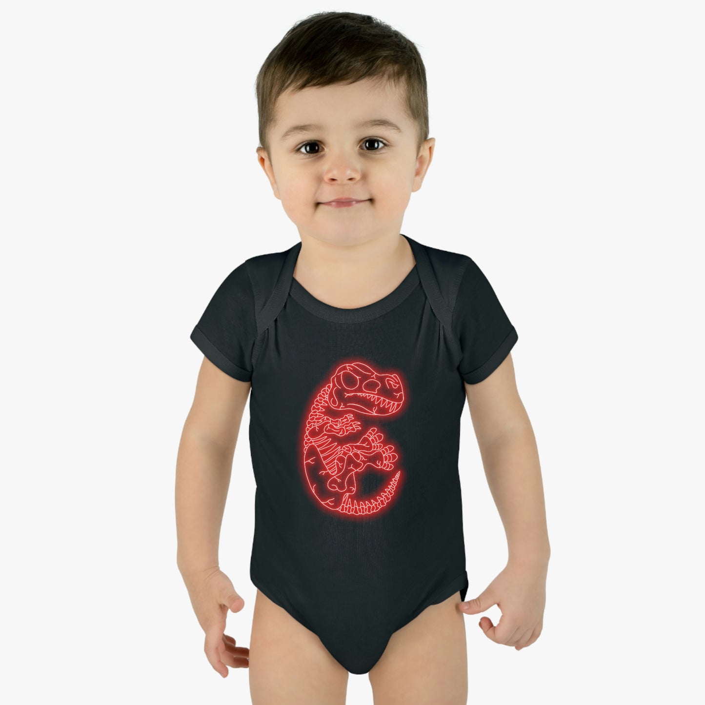 Infant NEON T-Rex Skeleton Body Suit - Red