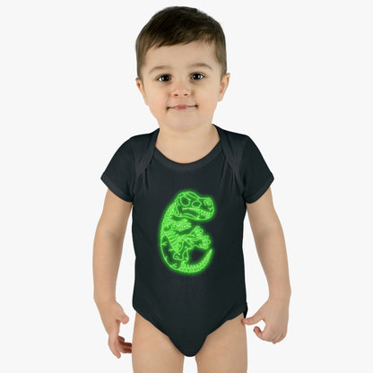 Infant NEON T-Rex Skeleton Body Suit - Green