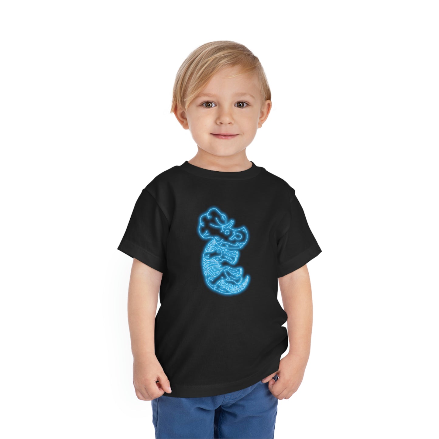 Toddler NEON Triceratops Skeleton Tee - Blue