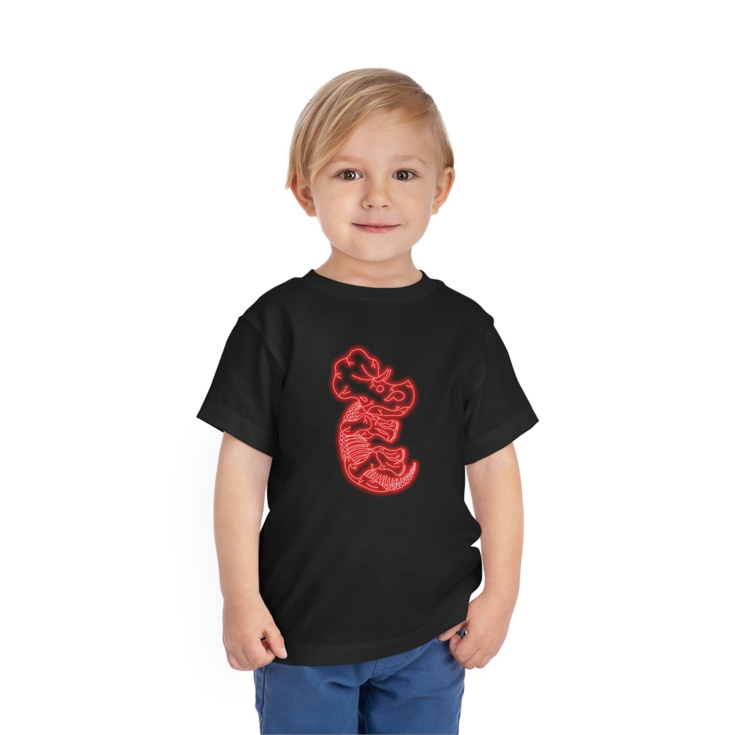 Toddler NEON Triceratops Skeleton Tee - Red