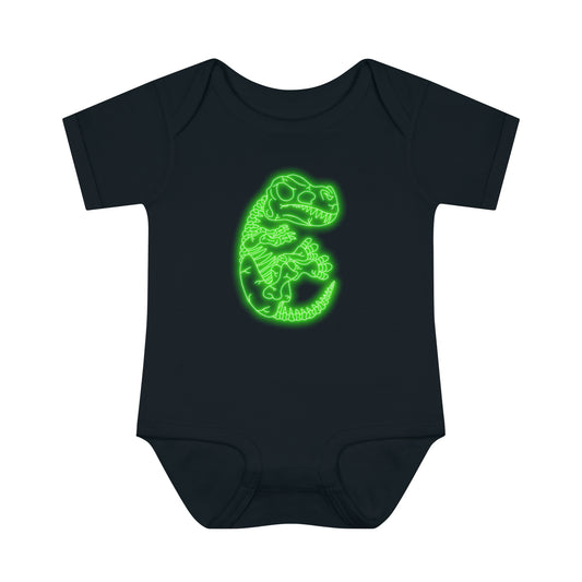 Infant NEON T-Rex Skeleton Body Suit - Green