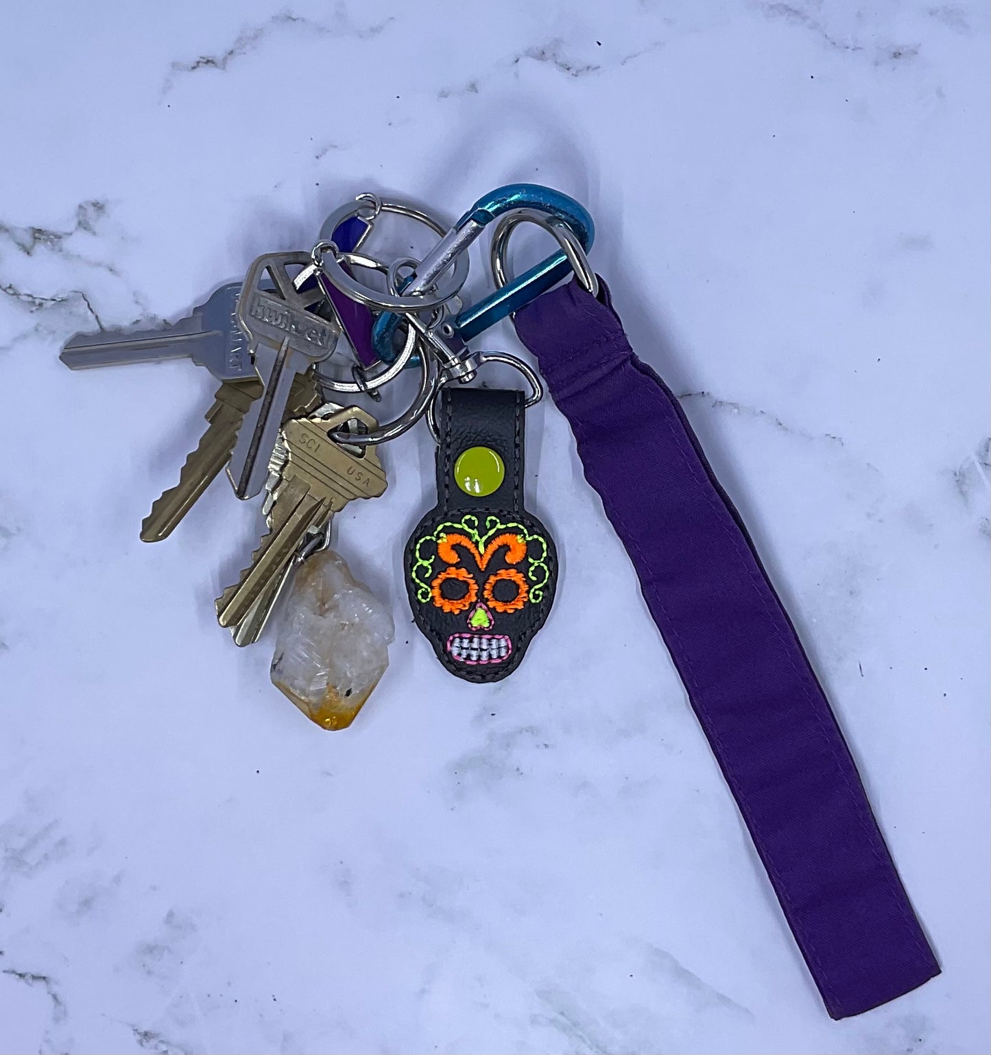 Sugar Skull Embroidery Keychain