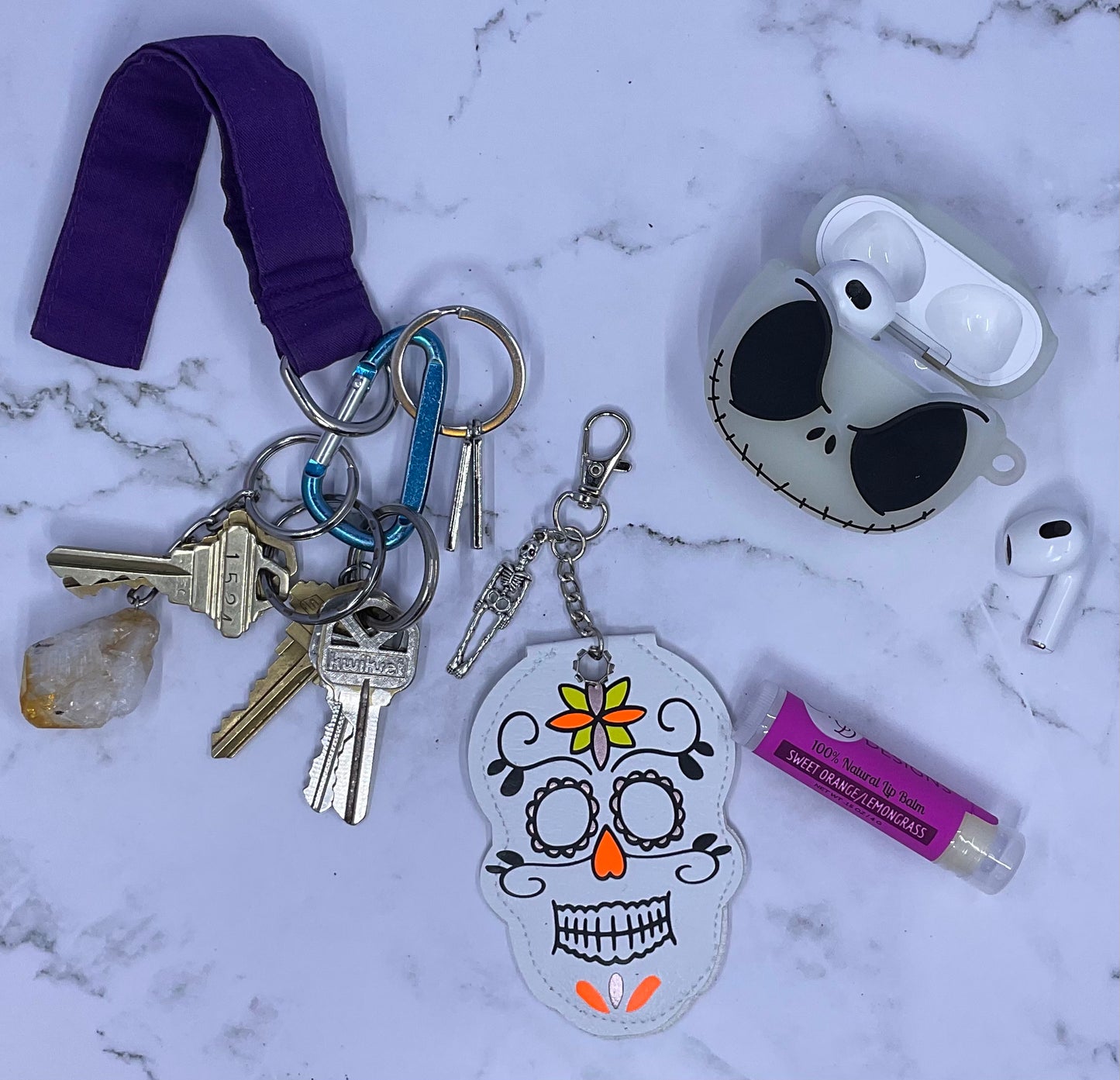 Sugar Skull Chapstick Keychain