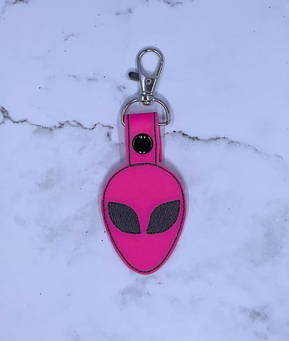 Alien Head Embroidery Keychain