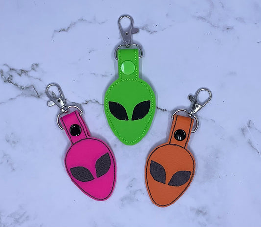 Alien Head Embroidery Keychain